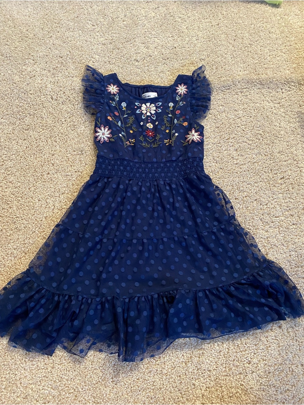 Epic Threads Navy Floral Embroidered Polka Dot Flutter Dress
